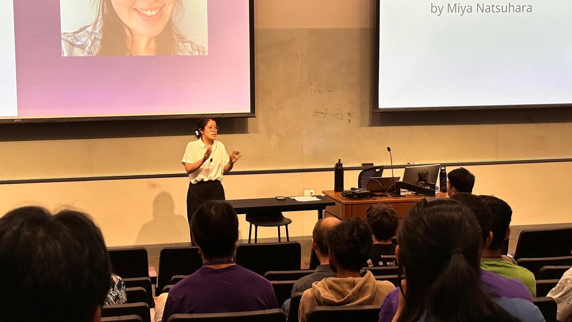 Miya Natsuhara giving her keynote speech